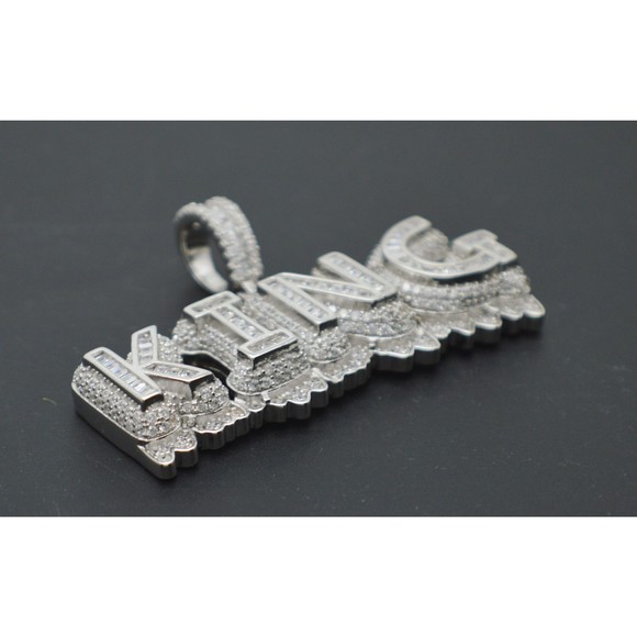 Real 925 Sterling Silver Solid CZ King Letter Hip Hop Pendant 16.9 Grams - Picture 2 of 7